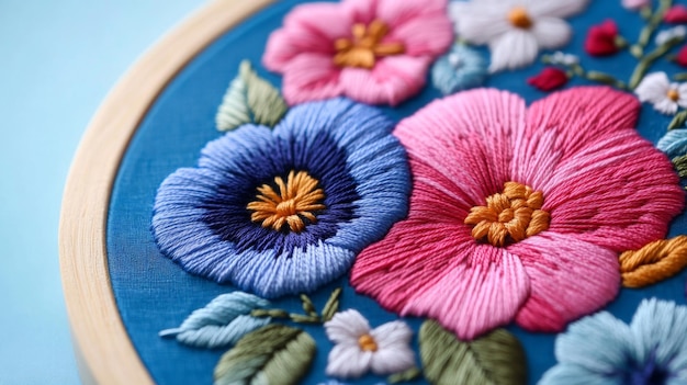 Вышивка на ткани крупным планом